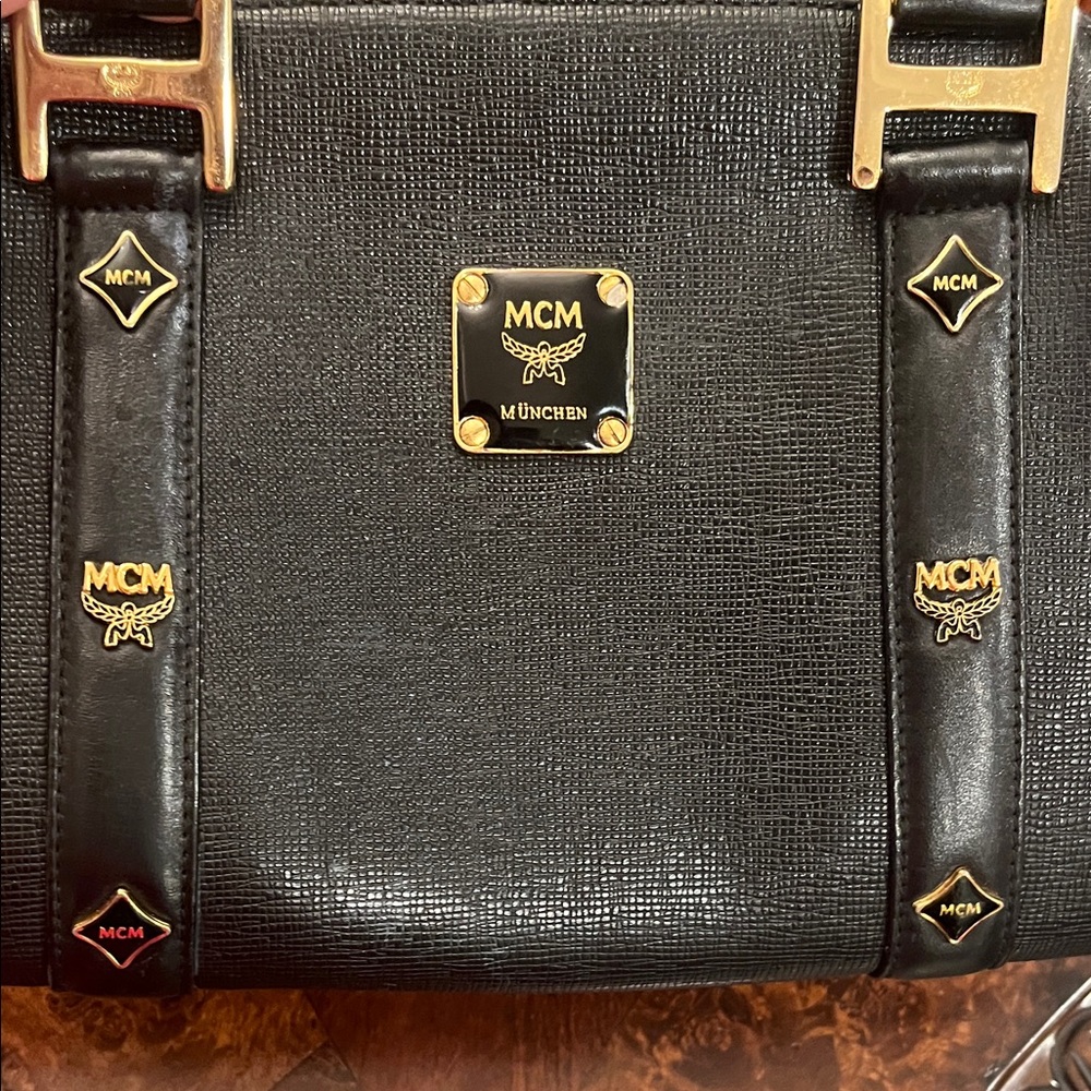 MCM Black Satchel with Gold Accents Luxury Medium size - Picture 2 of 9